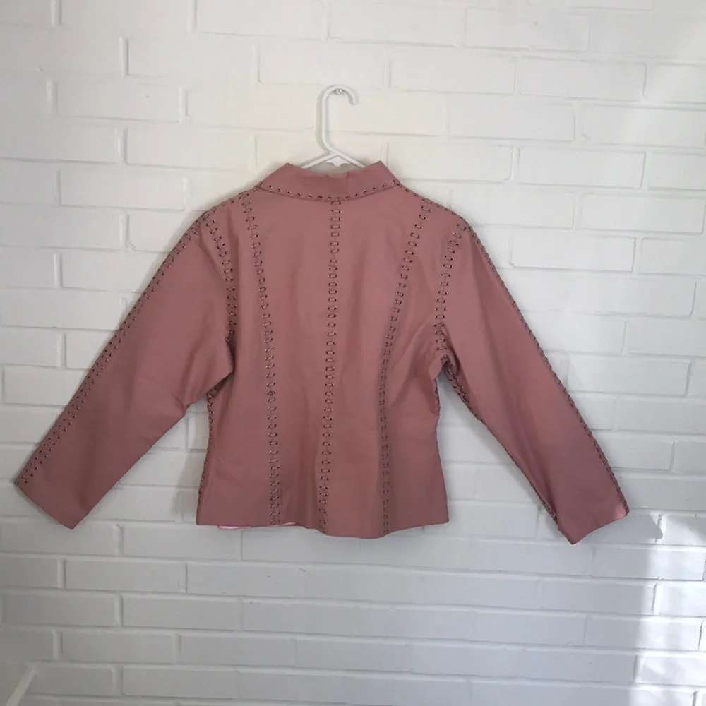 Vintage Oscar Piel Pink leather jacket XL grommet tie lace